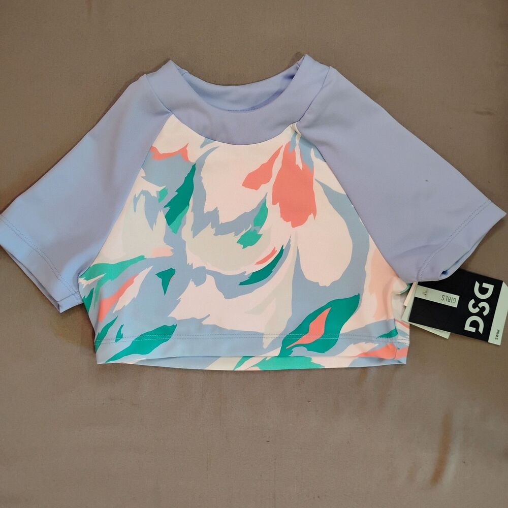 Girls DSG Swim Cropped Rash Guard Peri Floral XS 4-6